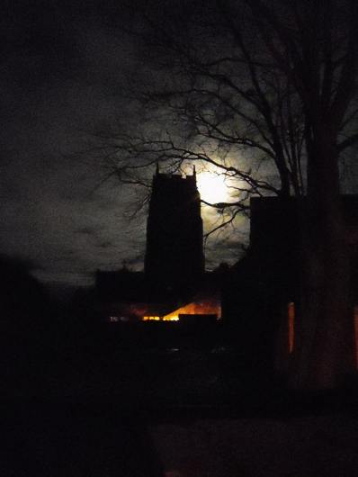 St. Mary's Tower, Holme-next-the-Sea - night view with the moon behind - Photo &copy Tony Foster