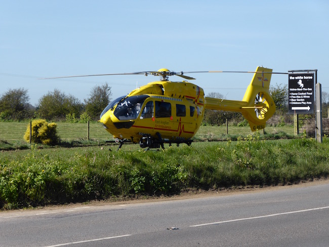 East Anglian Air Ambulance lands in Holme-next-the-Sea - April 28th, 2016. Photo - Tony Foster