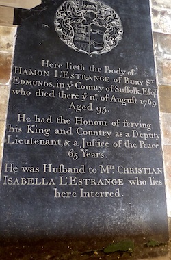 Memorial stone for Hamon L'Strange - Photo &copy Tony Foster