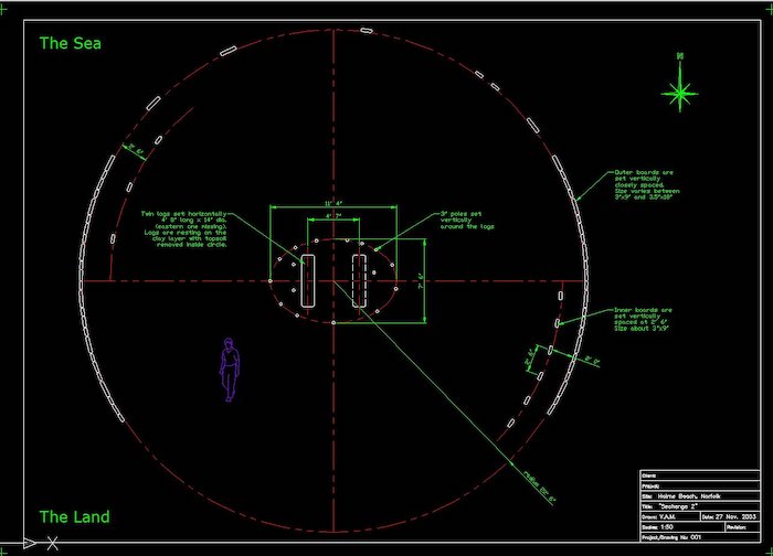 Seahenge II, Holme-next-the-Sea. CAD drawing by Vince Matthews - 2003