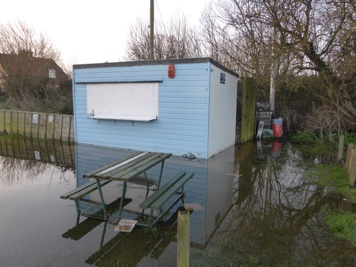Refreshment kiosk surrounded by water