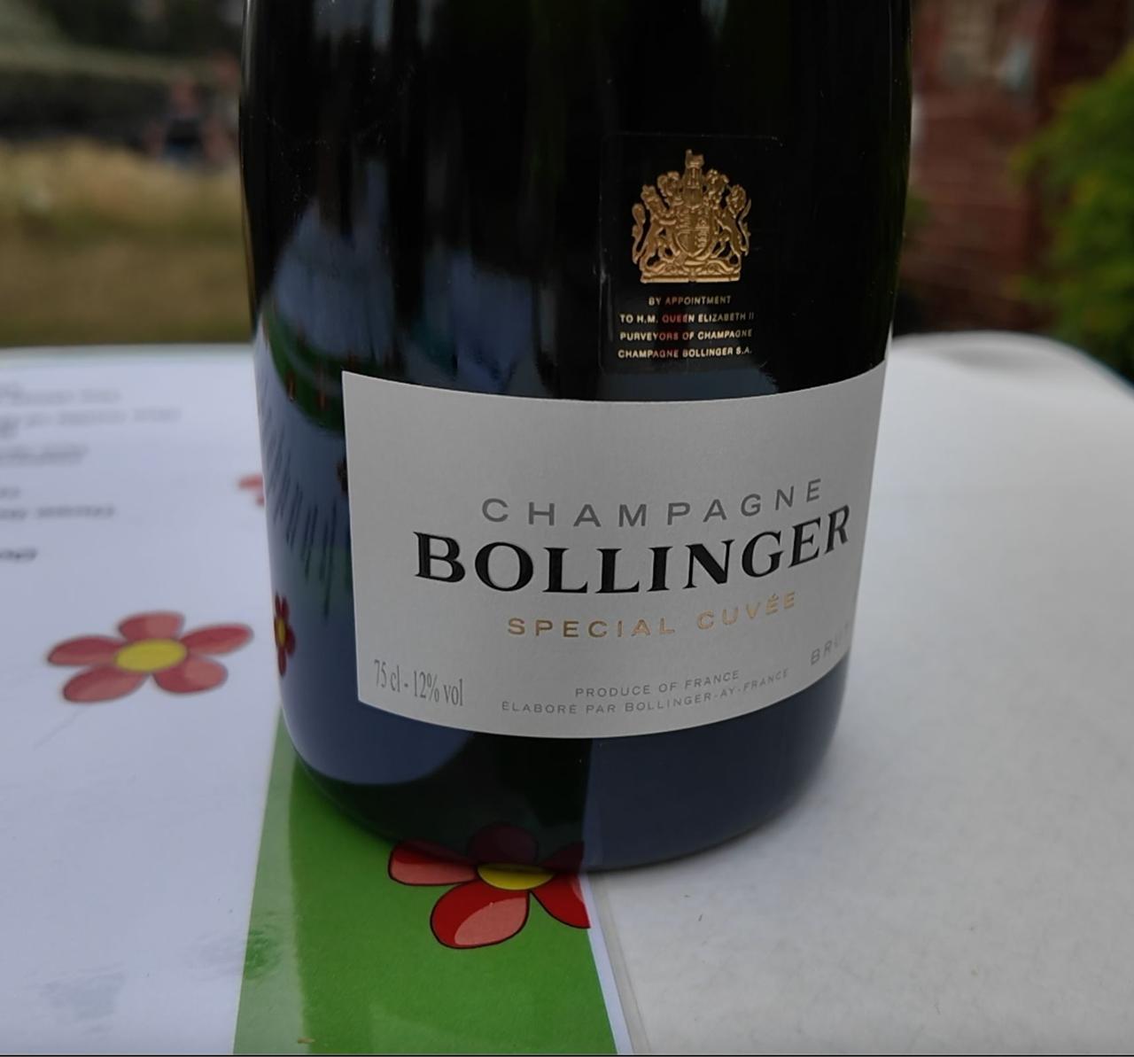 A bottle of Bollinger champagne on the prize table
