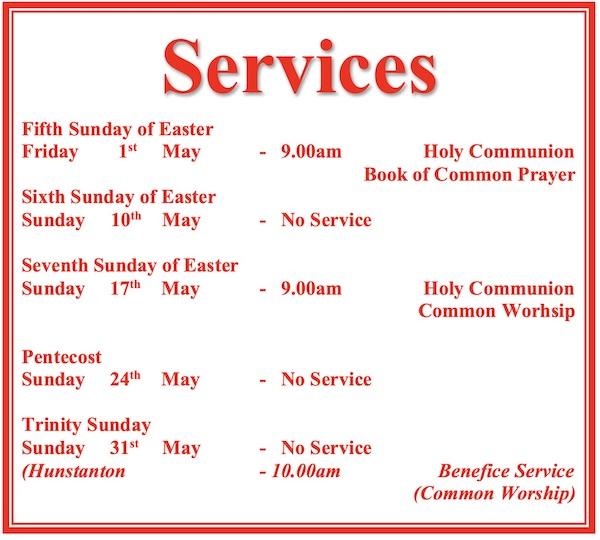 St. Mary's Church Services May schedule