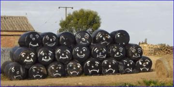 Hay bales with faces