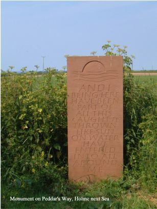 Red stone monument on Peddar's Way