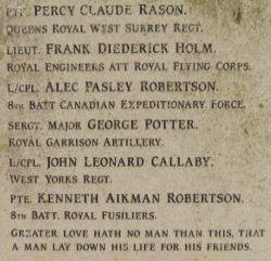 War Memorial inscription on the east side